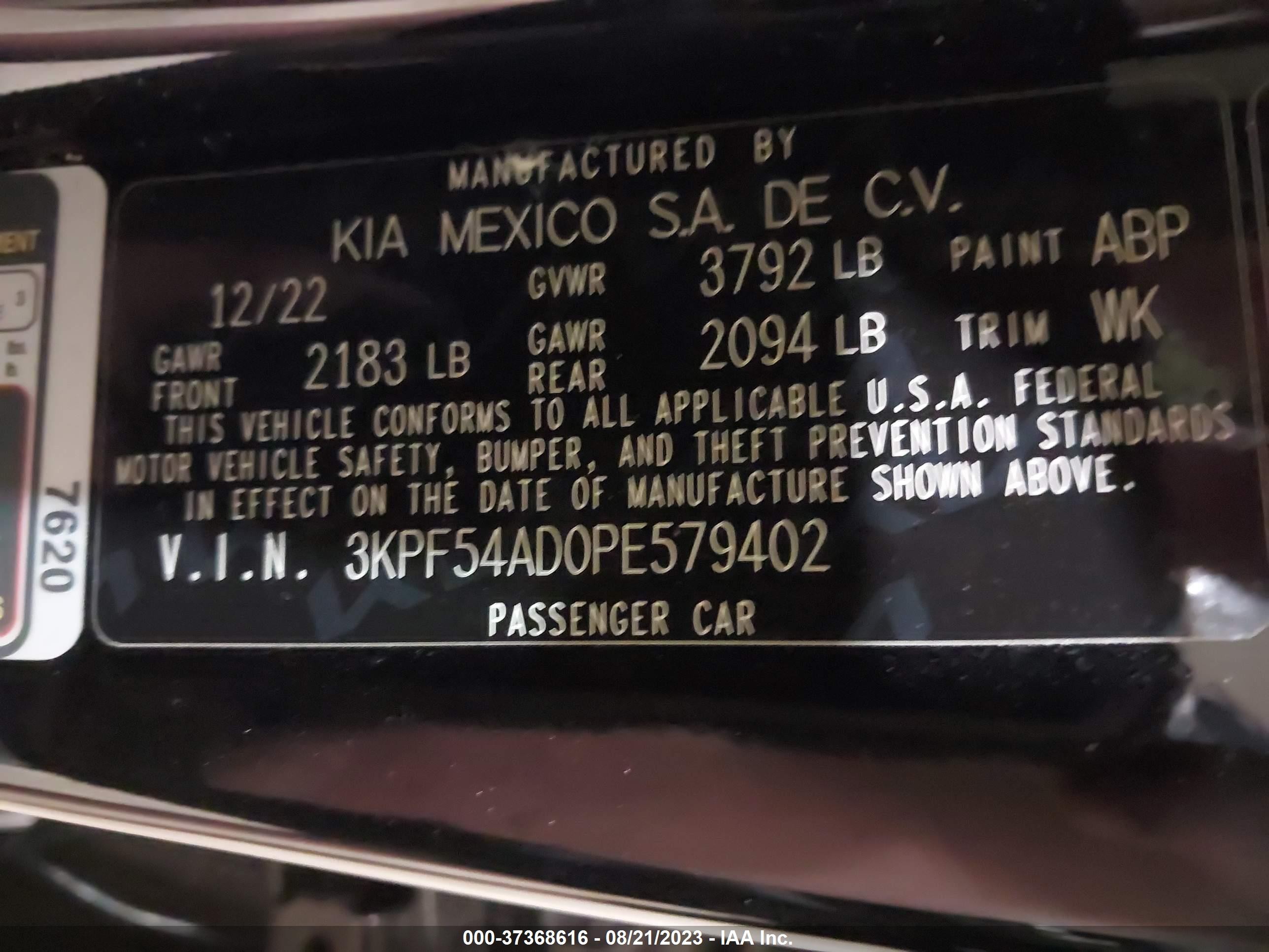 Photo 8 VIN: 3KPF54AD0PE579402 - KIA FORTE 