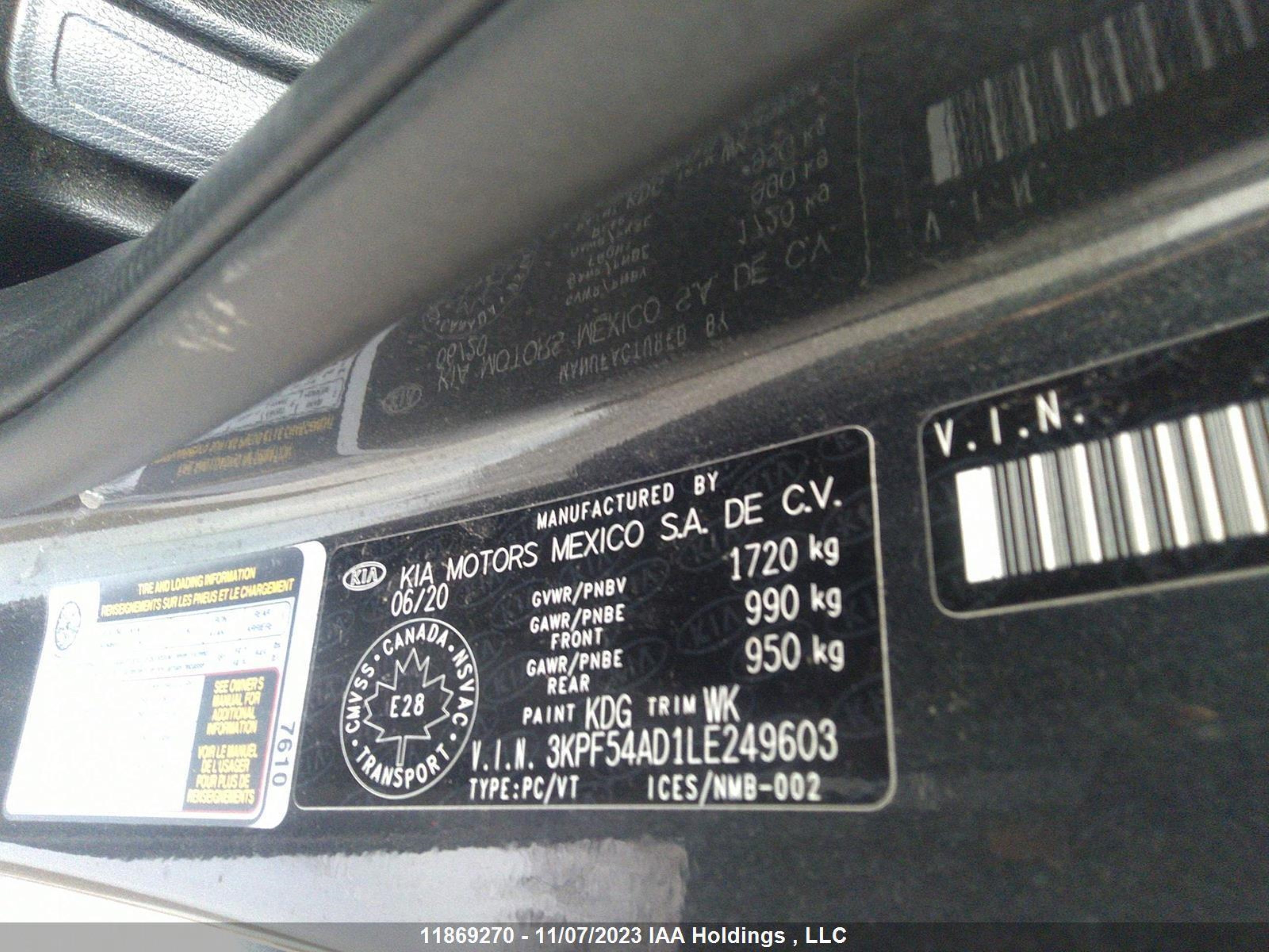 Photo 8 VIN: 3KPF54AD1LE249603 - KIA FORTE 