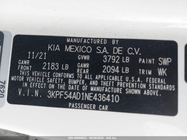 Photo 8 VIN: 3KPF54AD1NE436410 - KIA FORTE 