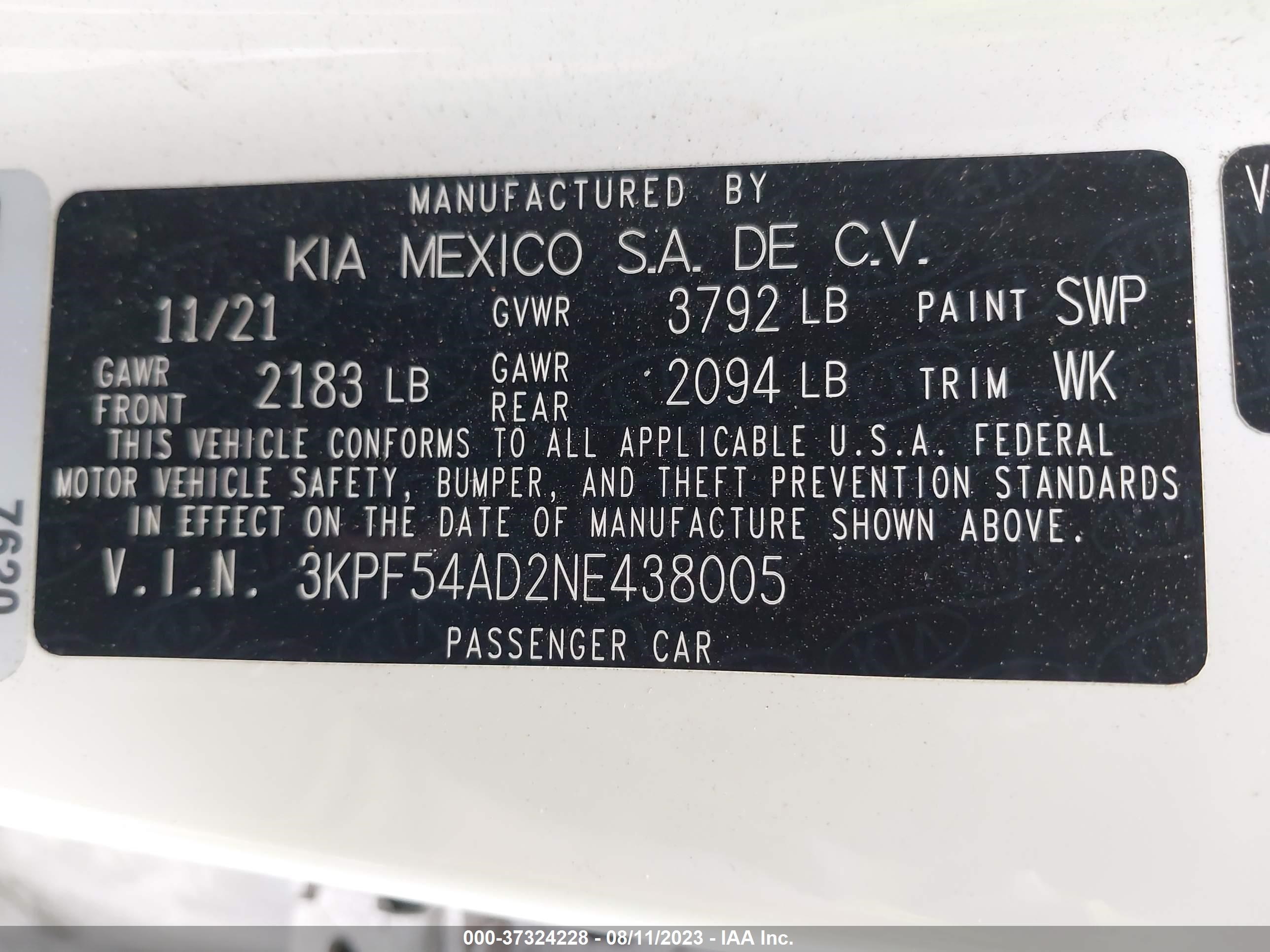 Photo 8 VIN: 3KPF54AD2NE438005 - KIA FORTE 