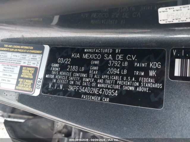 Photo 8 VIN: 3KPF54AD2NE470954 - KIA FORTE 