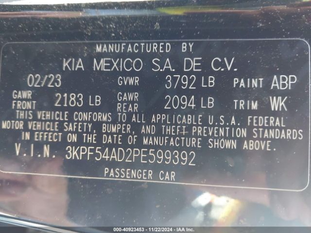 Photo 8 VIN: 3KPF54AD2PE599392 - KIA FORTE 