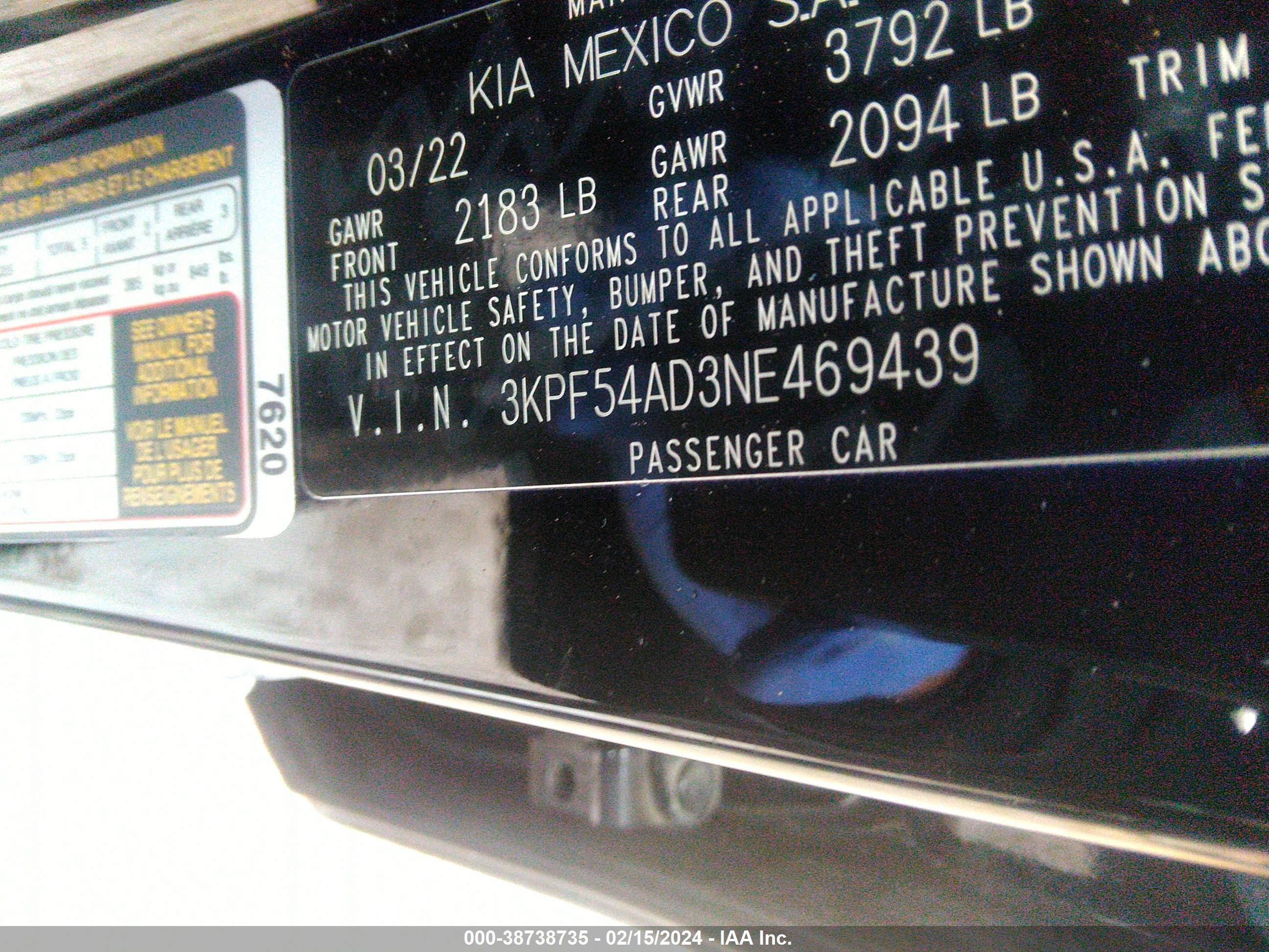 Photo 8 VIN: 3KPF54AD3NE469439 - KIA FORTE 