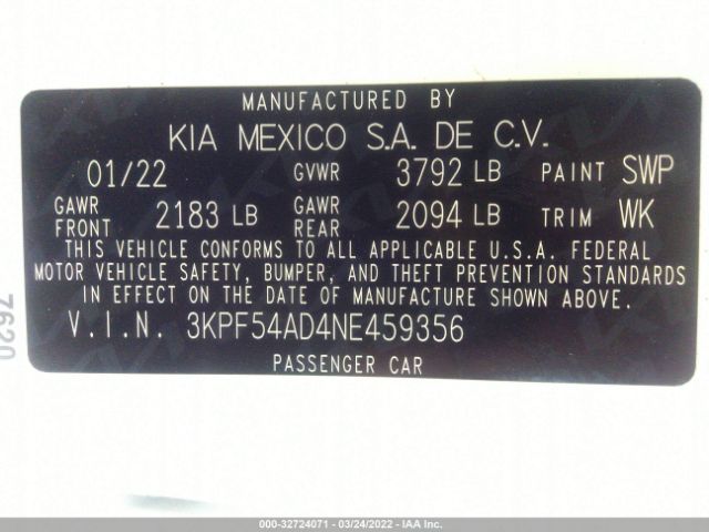 Photo 8 VIN: 3KPF54AD4NE459356 - KIA FORTE 