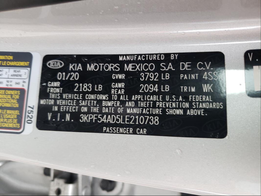 Photo 9 VIN: 3KPF54AD5LE210738 - KIA FORTE EX 