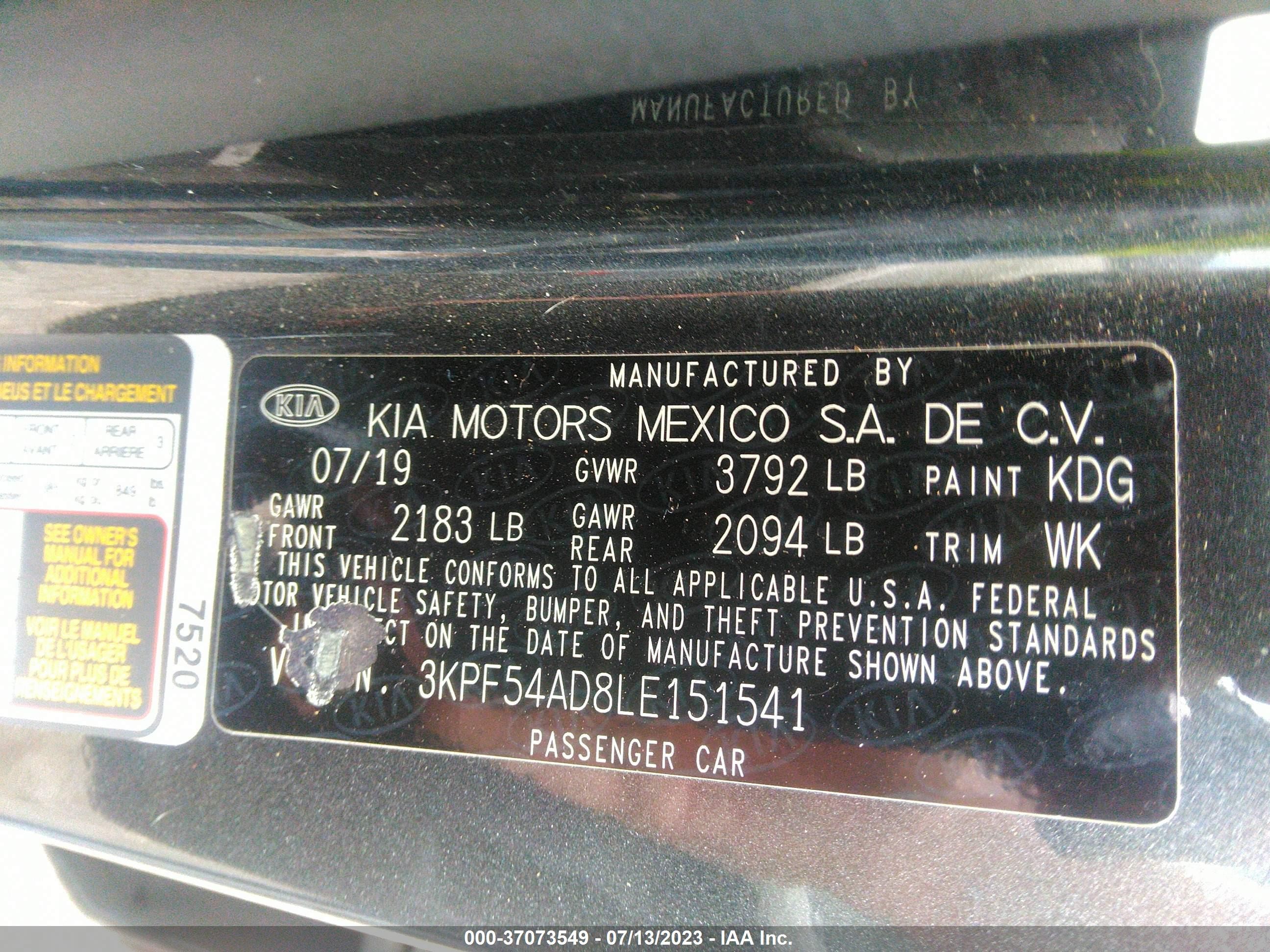 Photo 8 VIN: 3KPF54AD8LE151541 - KIA FORTE 