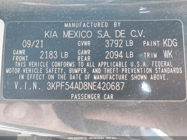 Photo 8 VIN: 3KPF54AD8NE420687 - KIA FORTE 