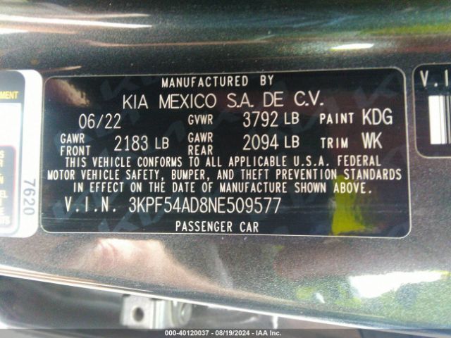 Photo 8 VIN: 3KPF54AD8NE509577 - KIA FORTE 