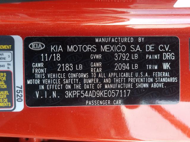 Photo 9 VIN: 3KPF54AD9KE057117 - KIA FORTE EX 