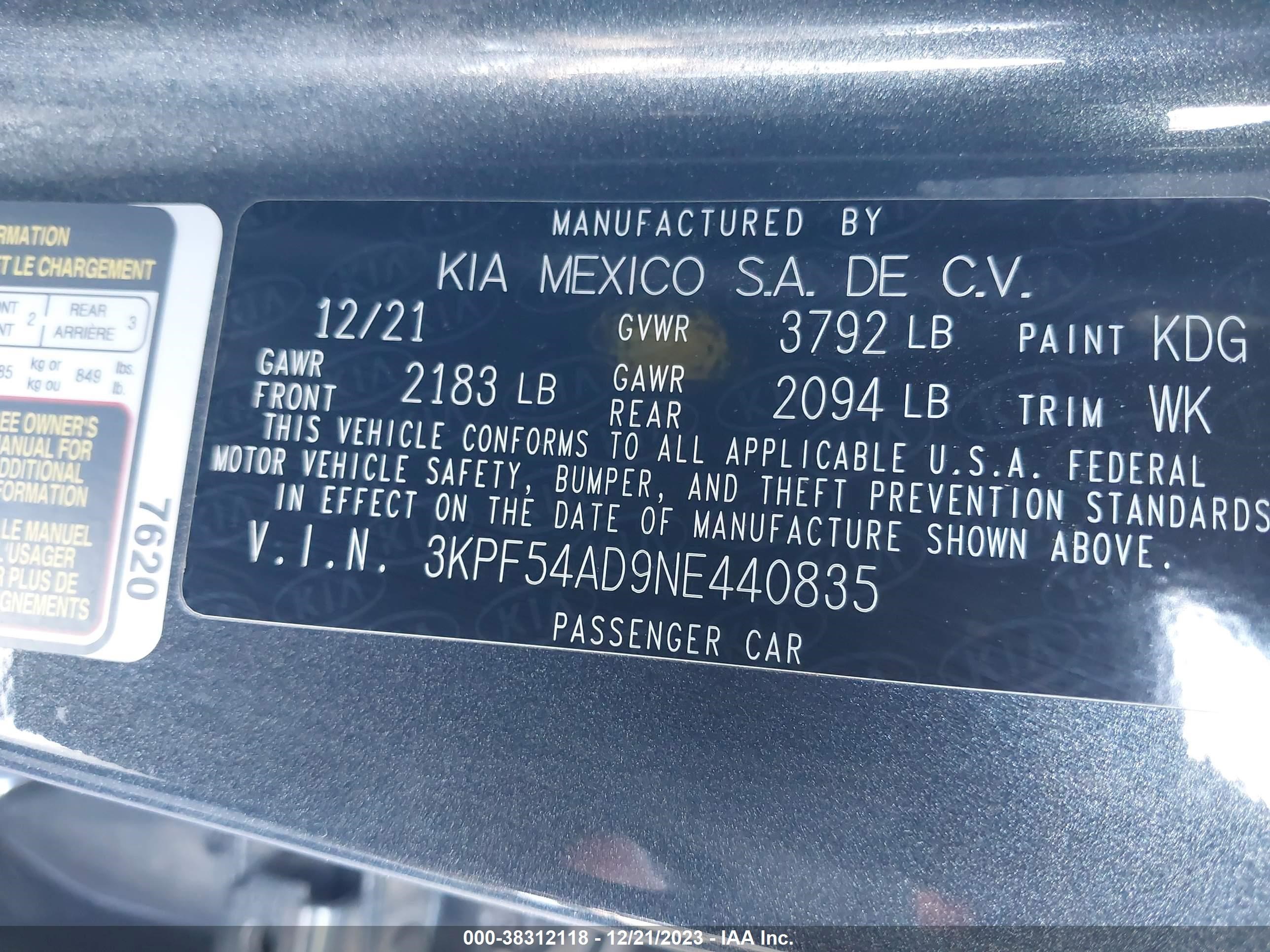 Photo 8 VIN: 3KPF54AD9NE440835 - KIA FORTE 