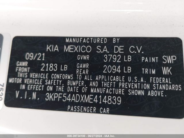 Photo 8 VIN: 3KPF54ADXME414839 - KIA FORTE 