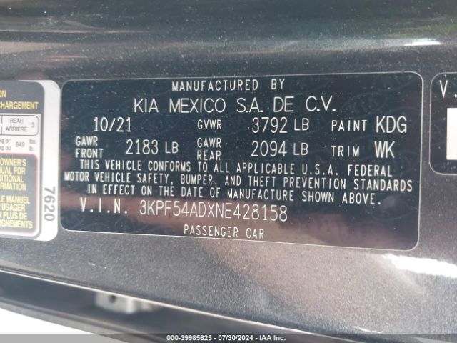 Photo 8 VIN: 3KPF54ADXNE428158 - KIA FORTE 