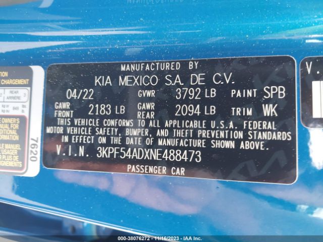 Photo 8 VIN: 3KPF54ADXNE488473 - KIA FORTE 