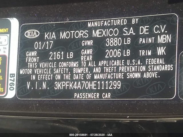 Photo 8 VIN: 3KPFK4A70HE111299 - KIA FORTE 