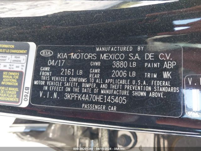 Photo 8 VIN: 3KPFK4A70HE145405 - KIA FORTE 