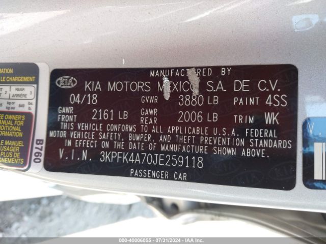 Photo 8 VIN: 3KPFK4A70JE259118 - KIA FORTE 