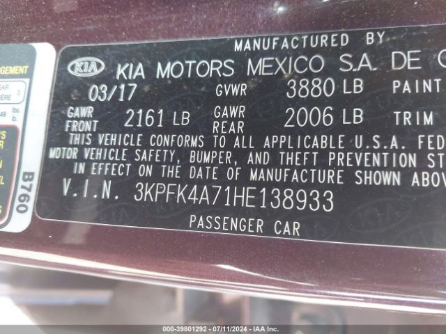 Photo 8 VIN: 3KPFK4A71HE138933 - KIA FORTE 