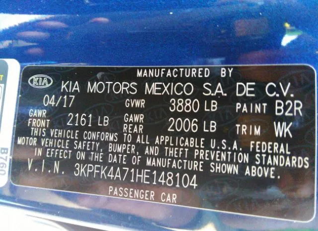 Photo 8 VIN: 3KPFK4A71HE148104 - KIA FORTE 