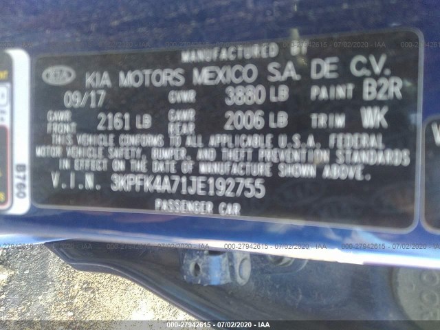 Photo 8 VIN: 3KPFK4A71JE192755 - KIA FORTE 