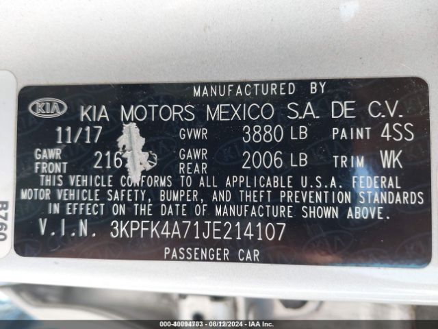 Photo 8 VIN: 3KPFK4A71JE214107 - KIA FORTE 