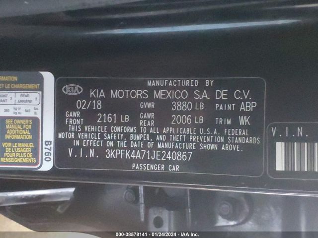 Photo 8 VIN: 3KPFK4A71JE240867 - KIA FORTE 