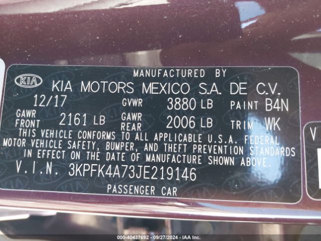 Photo 8 VIN: 3KPFK4A73JE219146 - KIA FORTE 