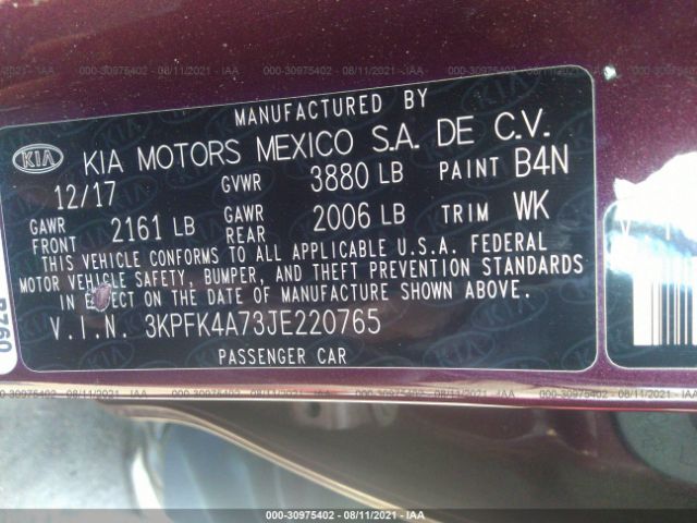 Photo 8 VIN: 3KPFK4A73JE220765 - KIA FORTE 