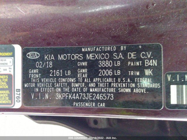 Photo 8 VIN: 3KPFK4A73JE246573 - KIA FORTE 