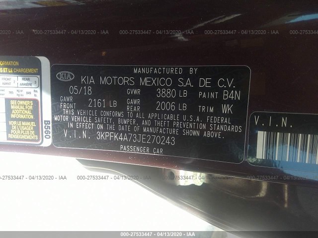 Photo 8 VIN: 3KPFK4A73JE270243 - KIA FORTE 