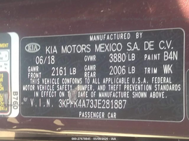 Photo 8 VIN: 3KPFK4A73JE281887 - KIA FORTE 