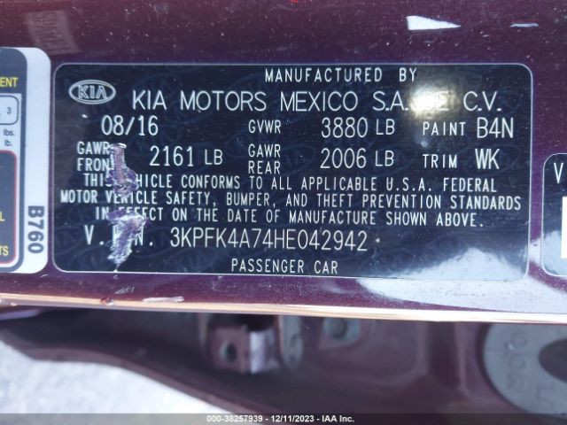 Photo 8 VIN: 3KPFK4A74HE042942 - KIA FORTE 