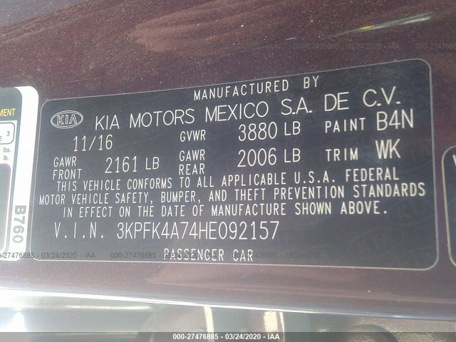 Photo 8 VIN: 3KPFK4A74HE092157 - KIA FORTE 