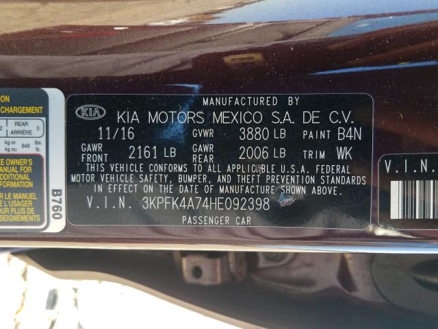 Photo 9 VIN: 3KPFK4A74HE092398 - KIA FORTE LX 