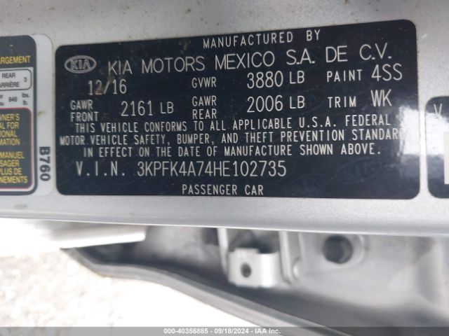 Photo 8 VIN: 3KPFK4A74HE102735 - KIA FORTE 