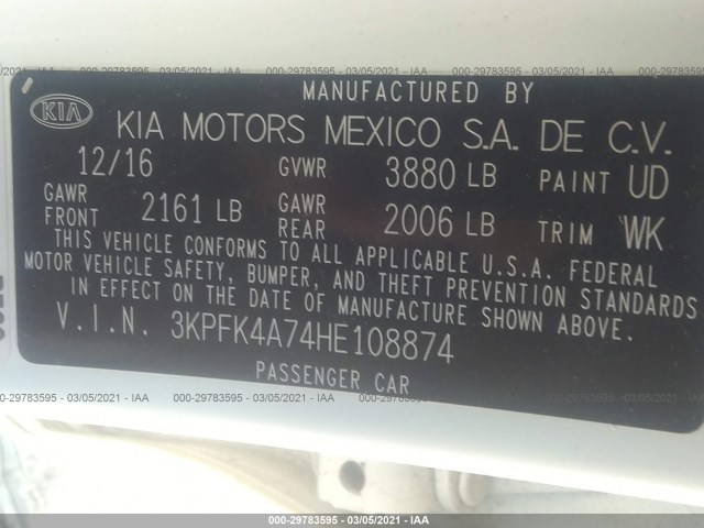 Photo 8 VIN: 3KPFK4A74HE108874 - KIA FORTE 