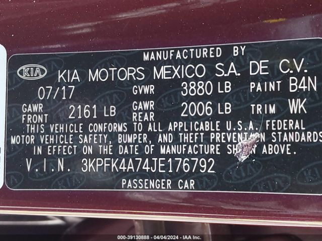 Photo 8 VIN: 3KPFK4A74JE176792 - KIA FORTE 