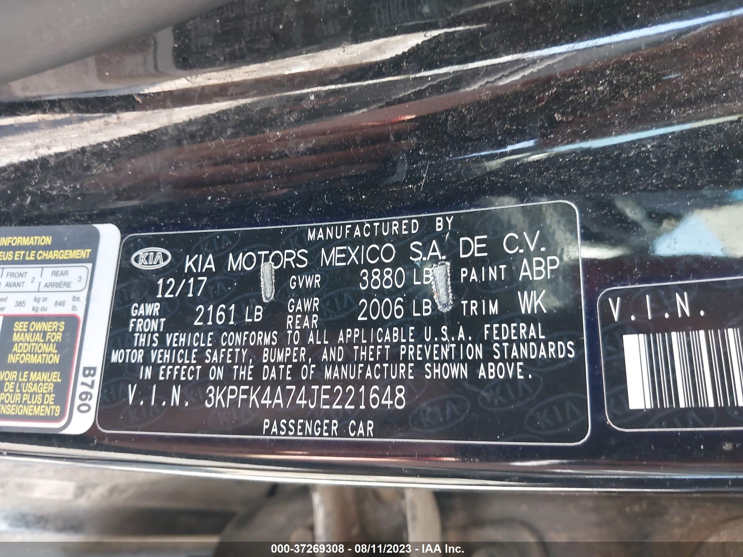 Photo 8 VIN: 3KPFK4A74JE221648 - KIA FORTE 