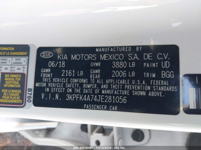 Photo 8 VIN: 3KPFK4A74JE281056 - KIA FORTE 