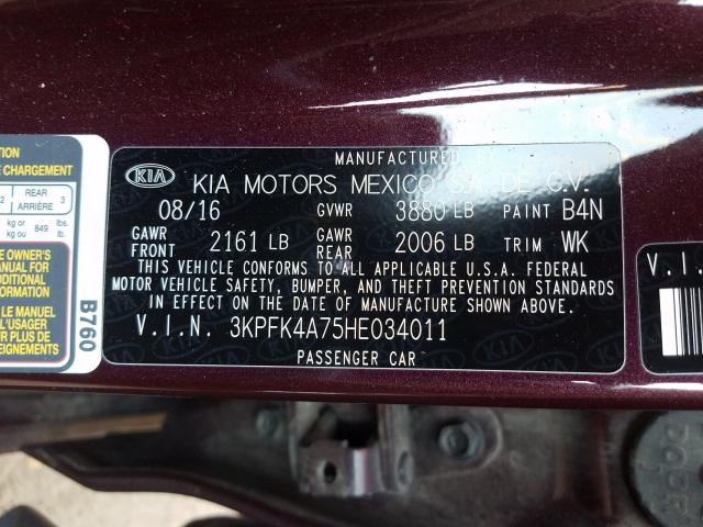 Photo 9 VIN: 3KPFK4A75HE034011 - KIA FORTE LX 