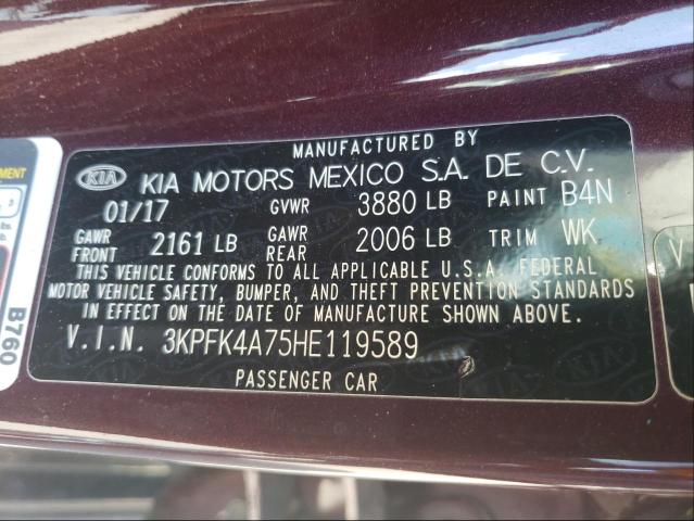 Photo 9 VIN: 3KPFK4A75HE119589 - KIA FORTE LX 