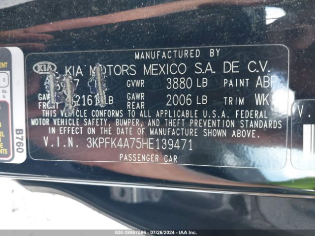 Photo 8 VIN: 3KPFK4A75HE139471 - KIA FORTE 