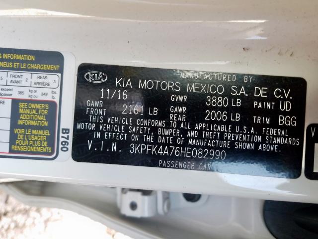 Photo 9 VIN: 3KPFK4A76HE082990 - KIA FORTE LX 