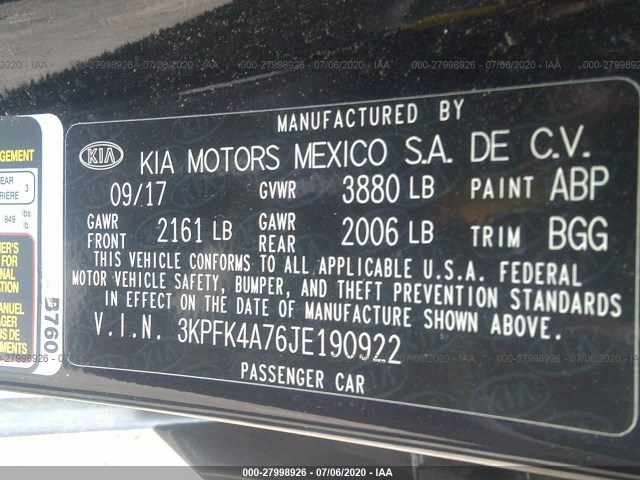 Photo 8 VIN: 3KPFK4A76JE190922 - KIA FORTE 