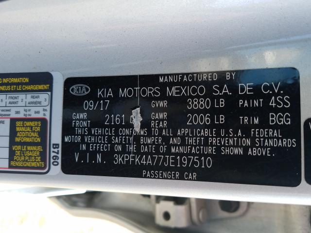 Photo 9 VIN: 3KPFK4A77JE197510 - KIA FORTE LX 