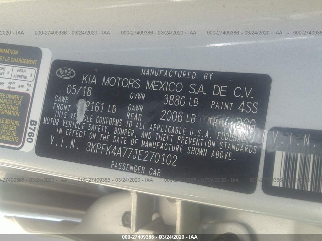 Photo 8 VIN: 3KPFK4A77JE270102 - KIA FORTE 