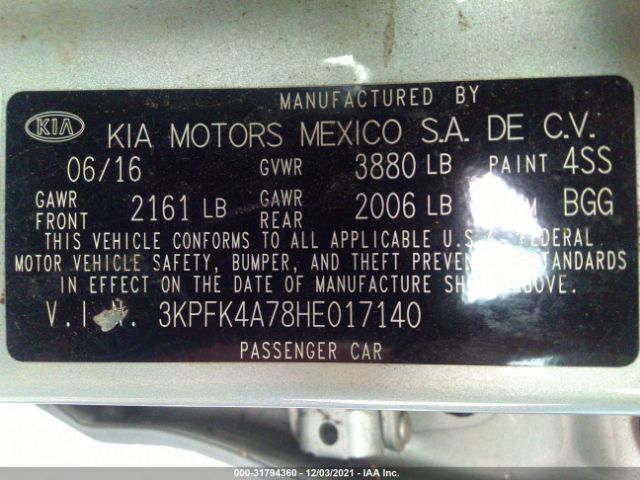 Photo 8 VIN: 3KPFK4A78HE017140 - KIA FORTE 