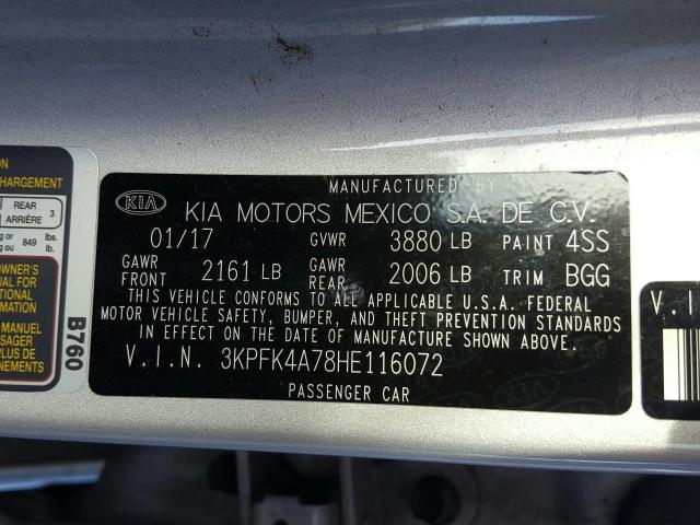 Photo 9 VIN: 3KPFK4A78HE116072 - KIA FORTE LX 