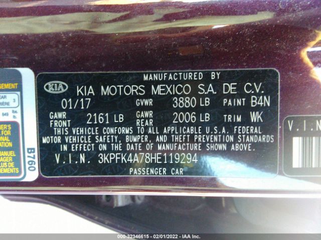 Photo 8 VIN: 3KPFK4A78HE119294 - KIA FORTE 