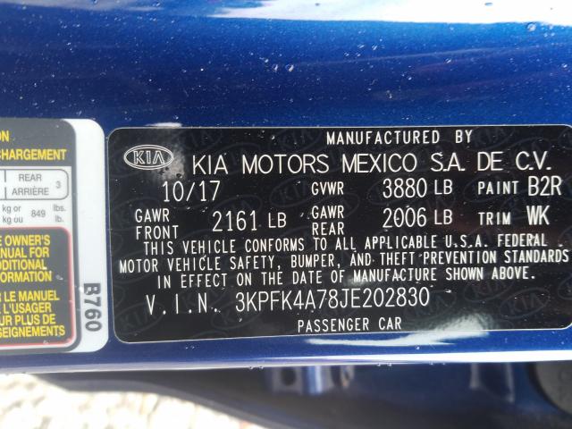 Photo 9 VIN: 3KPFK4A78JE202830 - KIA FORTE LX 