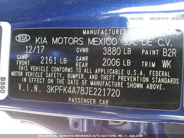 Photo 8 VIN: 3KPFK4A78JE221720 - KIA FORTE 